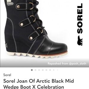 Sorel Black Wedge Boots with Cream Sole